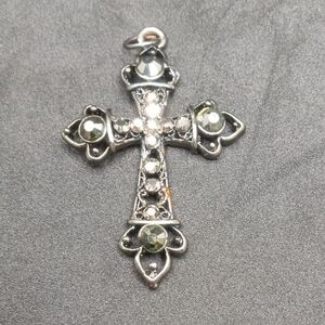 Vintage Silver Rhinestone Cross Necklace